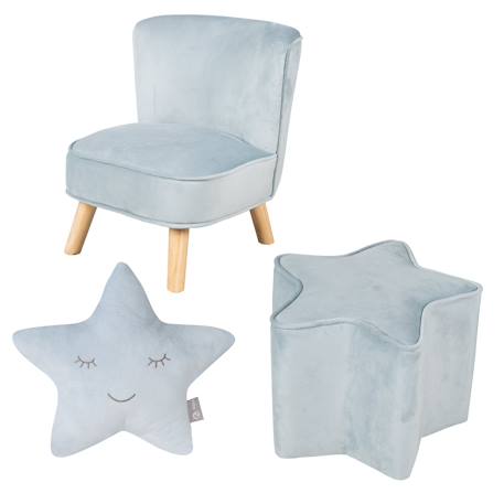 Ensemble fauteuil + pouf + coussin décoratif étoile lil sofa Bleu clair+Gris argenté+Rose pastel 1 - vertbaudet enfant 