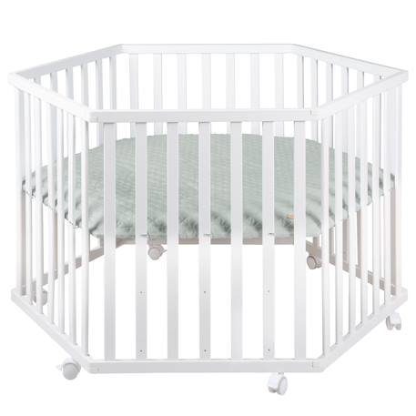 Parc bébé hexagonal sur roulettes + tapis déperlant roba style Blanc - gris argenté+Blanc - vert givré 7 - vertbaudet enfant 