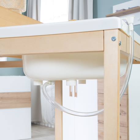 Table à langer avec baignoire coulissante + matelas à langer déperlant Bois naturel / blanc 4 - vertbaudet enfant 