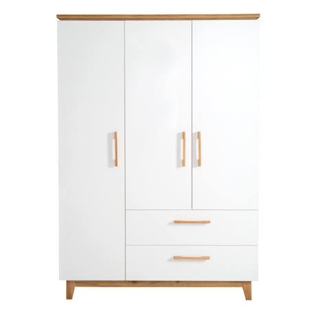 Armoire bébé 3 portes et 2 tiroirs à fermeture douce finn Blanc / chêne doré 3 - vertbaudet enfant 