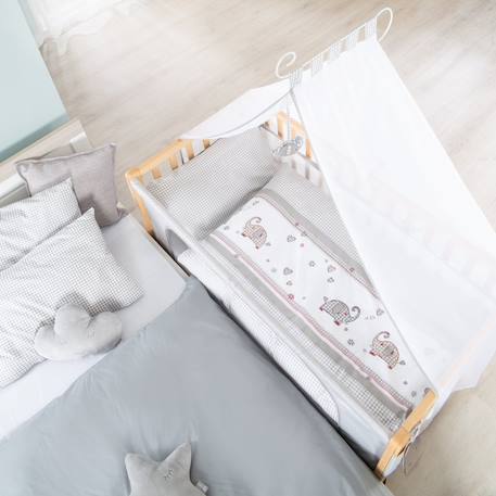 Lit cododo avec literie complète et roulettes à freins jumbo twins Bois naturel / gris 6 - vertbaudet enfant 