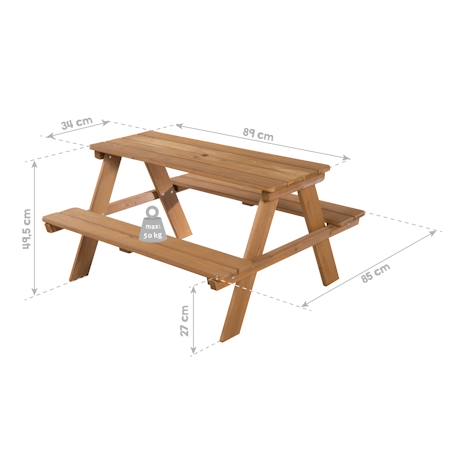 Table pique-nique en bois massif 4 places + 2 coussins Gris / motif étoiles+Teck / motif étoiles 10 - vertbaudet enfant 