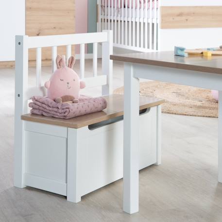 Banc-coffre à jouets en bois massif résistant aux rayures woody Blanc - naturel+Gris taupe - naturel 2 - vertbaudet enfant 