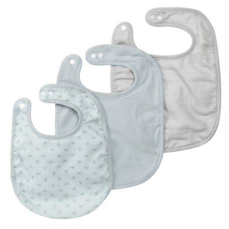 Lot de 3 bavoirs ajustables en coton bio lil planet Bleu clair et gris argenté+Rose pastel et gris argenté+Vert givré et gris argenté 1 - vertbaudet enfant 