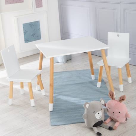 Set table et 2 chaises enfant avec pieds en bois massif Blanc+Blanc et naturel+Gris et naturel 10 - vertbaudet enfant 