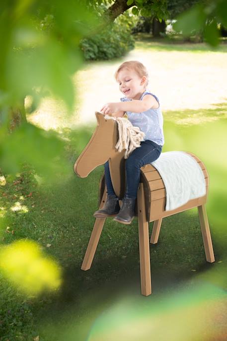 Cheval de jardin en bois massif avec crinière et queue Gris+Teck 10 - vertbaudet enfant 