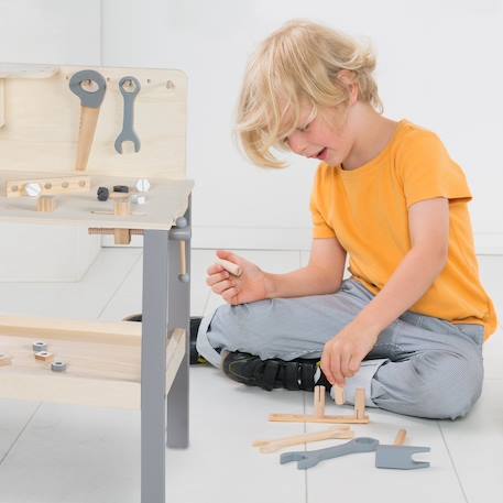 Établi enfant en bois avec accessoires de bricolage Naturel et gris 2 - vertbaudet enfant 