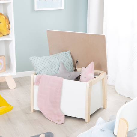 Banc coffre à jouets en bois massif avec fermeture amortie Blanc - naturel 2 - vertbaudet enfant 