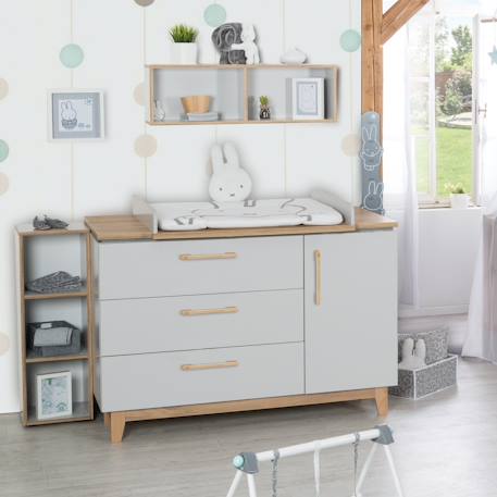 Commode à langer 3 tiroirs et 1 porte caro Gris clair / chêne doré 2 - vertbaudet enfant 