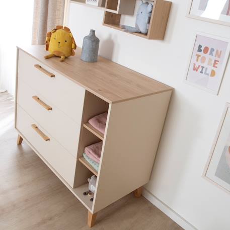Commode à langer évolutive 3 tiroirs 3 niches jil Cashmere / décor châtaignier 6 - vertbaudet enfant 