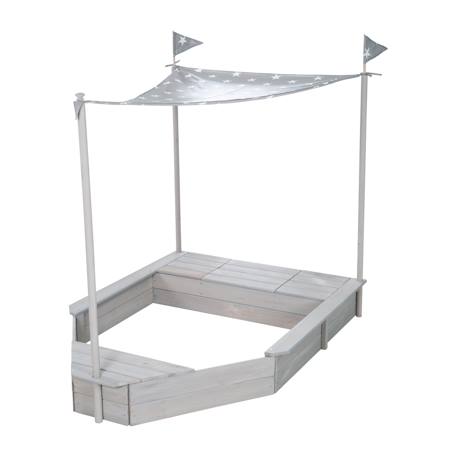 Bac à sable bateau de pirate en bois massif avec auvent et rangement Gris / motif étoiles 6 - vertbaudet enfant 