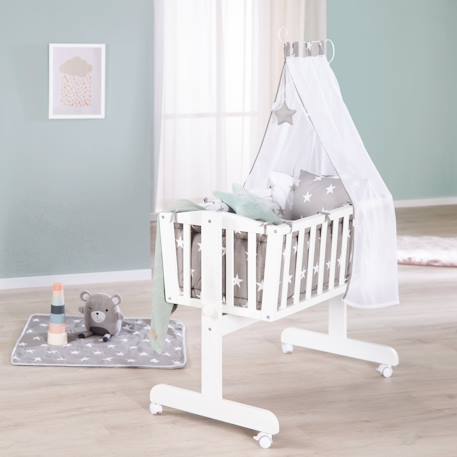 Berceau complet en bois avec accessoires little stars Blanc - gris / étoiles 2 - vertbaudet enfant 