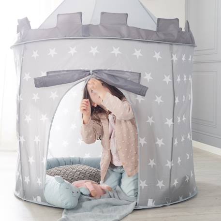 Tente pop up en forme de château fort motif étoiles Gris étoilé 4 - vertbaudet enfant 