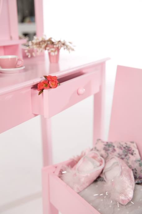 Coiffeuse enfant avec 3 miroirs et tabouret avec rangement Blanc+Rose 12 - vertbaudet enfant 