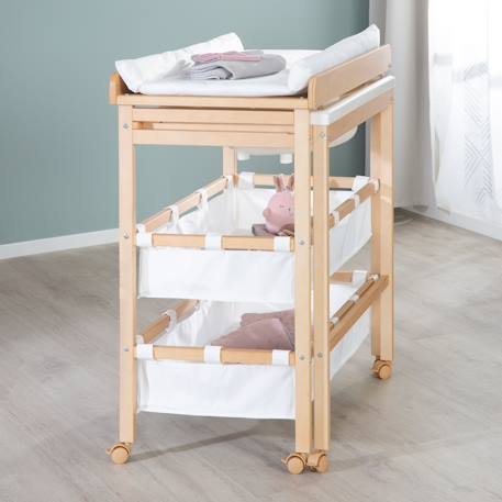 Table à langer avec baignoire coulissante + matelas à langer déperlant Bois naturel / blanc 5 - vertbaudet enfant 