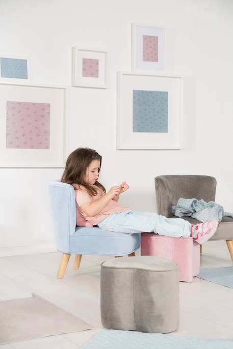 Mini fauteuil en velours et pieds en bois massif lil sofa Bleu clair+Gris argenté+Rose pastel 5 - vertbaudet enfant 