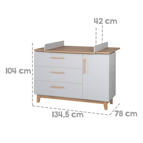 Commode à langer 3 tiroirs et 1 porte caro Gris clair / chêne doré 4 - vertbaudet enfant 