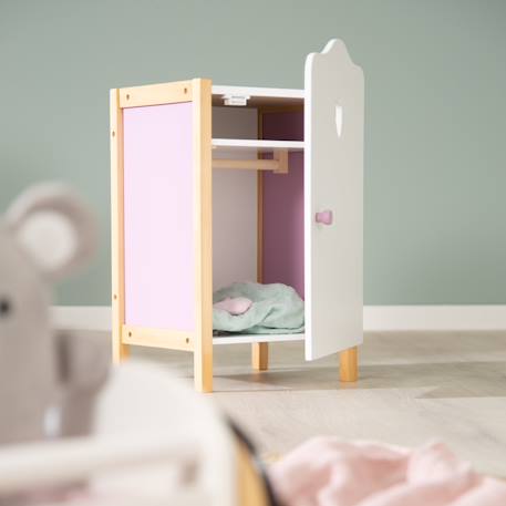 Armoire de poupée avec penderie et étagère scarlett Lilas, blanc et naturel 2 - vertbaudet enfant 
