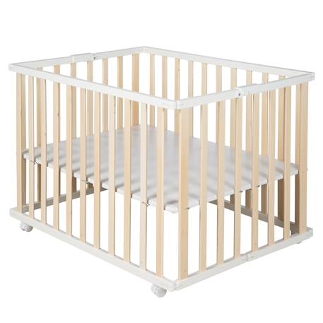 Parc bébé pliant en bois sur roulettes à freins Bicolore+Gris taupe 3 - vertbaudet enfant 