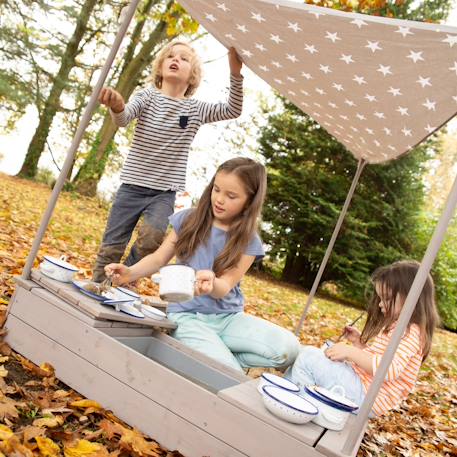 Bac à sable bateau de pirate en bois massif avec auvent et rangement Gris / motif étoiles 5 - vertbaudet enfant 