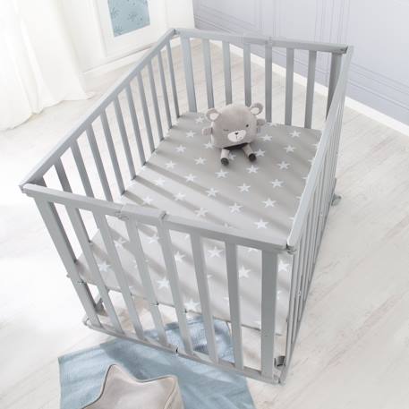 Parc bébé pliant en bois sur roulettes à freins Bicolore+Gris taupe 12 - vertbaudet enfant 
