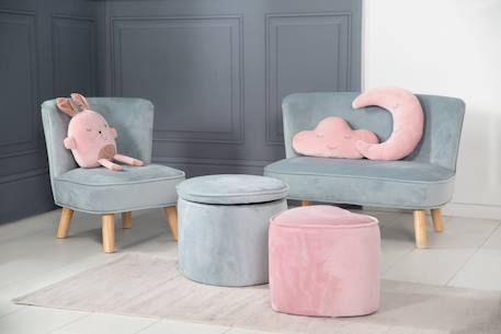 Mini fauteuil en velours et pieds en bois massif lil sofa Bleu clair+Gris argenté+Rose pastel 3 - vertbaudet enfant 