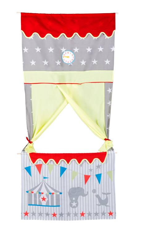 Théâtre de porte en tissu - castelet de marionnettes à suspendre Gris, jaune et rouge 1 - vertbaudet enfant 