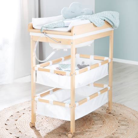 Table à langer avec baignoire 2en1 + matelas à langer imperméable Bois naturel / blanc 2 - vertbaudet enfant 