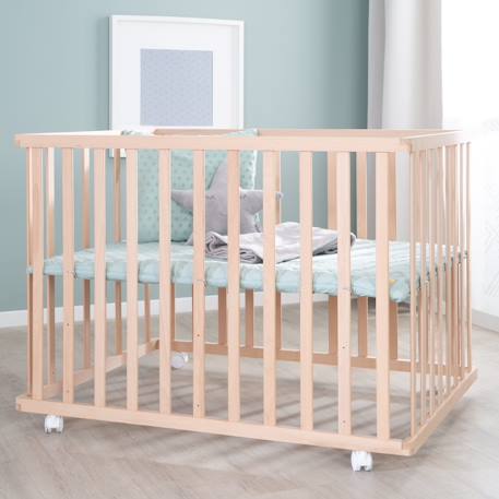 Parc bébé en bois massif + tapis déperlant roba style Naturel - gris argenté+Naturel - vert givré 11 - vertbaudet enfant 