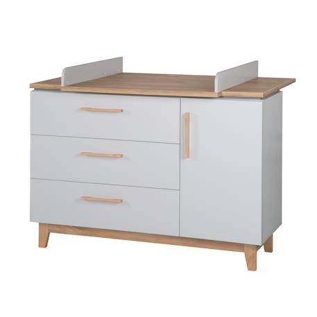 Commode à langer 3 tiroirs et 1 porte caro Gris clair / chêne doré 1 - vertbaudet enfant 