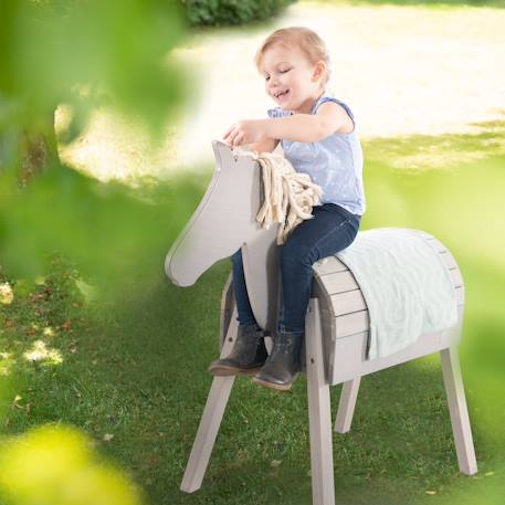 Cheval de jardin en bois massif avec crinière et queue Gris+Teck 2 - vertbaudet enfant 
