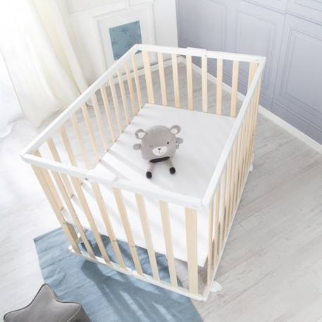 Parc bébé pliant en bois sur roulettes à freins Bicolore+Gris taupe 6 - vertbaudet enfant 