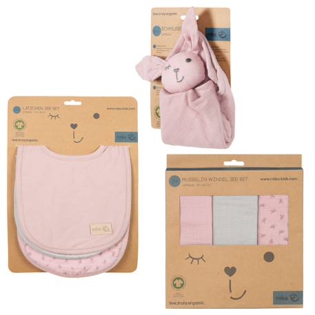 Set de 3 bavoirs en coton bio + 3 langes + 1 serviette doudou lil planet Bleu clair - gris / ourson+Gris argenté - bleu / ourson+Rose pastel - gris / lapin+Vert givré - gris / lapin 12 - vertbaudet enfant 