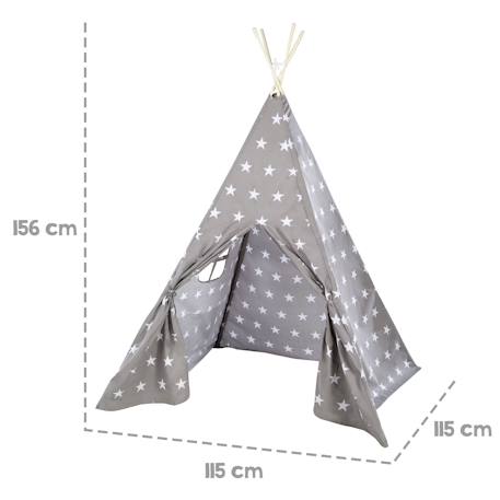 Tente de jeu indienne tipi + sac de transport little stars Gris étoilé 4 - vertbaudet enfant 