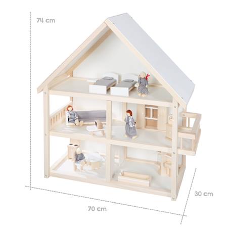 Maison de poupée + 16 pièces de mobilier et 4 poupées Blanc / naturel / gris 3 - vertbaudet enfant 
