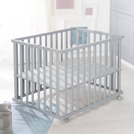 Parc bébé pliant en bois sur roulettes à freins Bicolore+Gris taupe 8 - vertbaudet enfant 