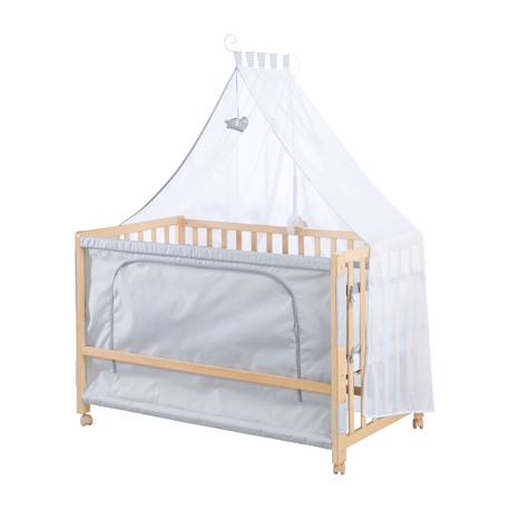 Lit cododo avec literie complète et roulettes à freins jumbo twins Bois naturel / gris 3 - vertbaudet enfant 