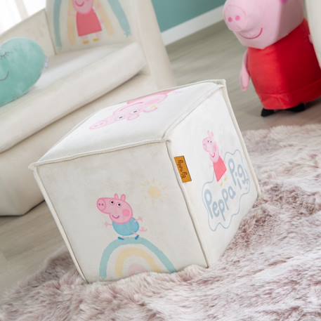 Tabouret pouf en velours imprimé et bois peppa pig Beige / cœur+Beige / cube 8 - vertbaudet enfant 