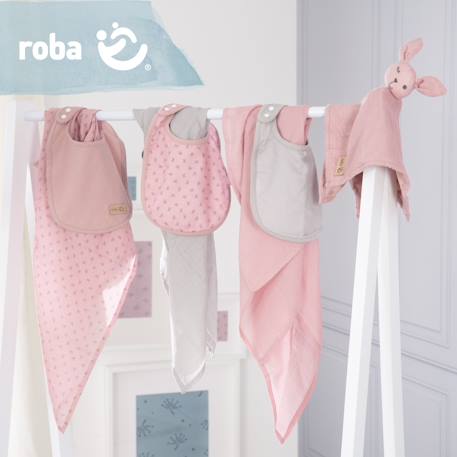 Set de 3 bavoirs en coton bio + 3 langes + 1 serviette doudou lil planet Bleu clair - gris / ourson+Gris argenté - bleu / ourson+Rose pastel - gris / lapin+Vert givré - gris / lapin 11 - vertbaudet enfant 