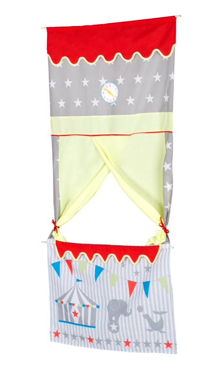 Théâtre de porte en tissu - castelet de marionnettes à suspendre Gris, jaune et rouge 2 - vertbaudet enfant 