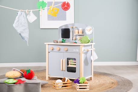 Cuisine enfant équipée avec accessoires et horloge Gris et naturel+Rose et naturel 3 - vertbaudet enfant 