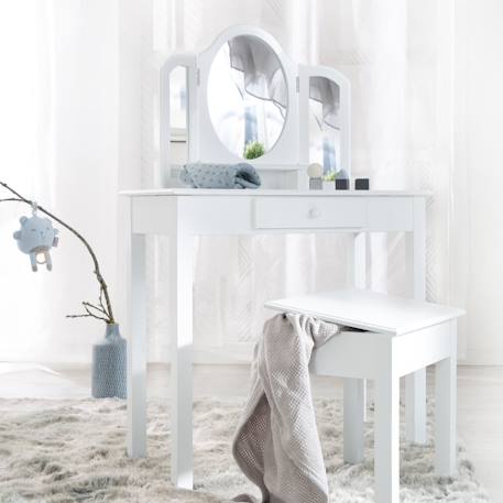 Coiffeuse enfant avec 3 miroirs et tabouret avec rangement Blanc+Rose 2 - vertbaudet enfant 