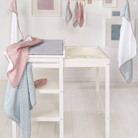 Table à langer avec baignoire coulissante + matelas à langer déperlant roba style Blanc / gris argenté+Bois naturel / gris argenté 2 - vertbaudet enfant 