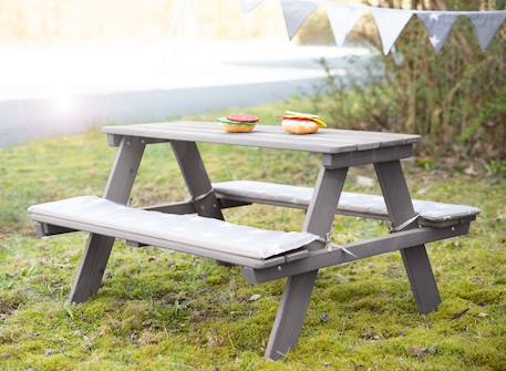 Table pique-nique en bois massif 4 places + 2 coussins Gris / motif étoiles 5 - vertbaudet enfant 
