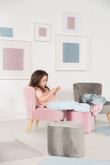 Mini fauteuil en velours et pieds en bois massif lil sofa Bleu clair+Gris argenté+Rose pastel 14 - vertbaudet enfant 
