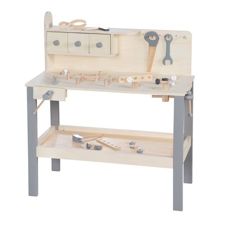 Établi enfant en bois avec accessoires de bricolage Naturel et gris 3 - vertbaudet enfant 