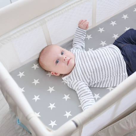 Matelas de voyage pliant et déhoussable + sac de transport Gris / étoiles blanches 2 - vertbaudet enfant 