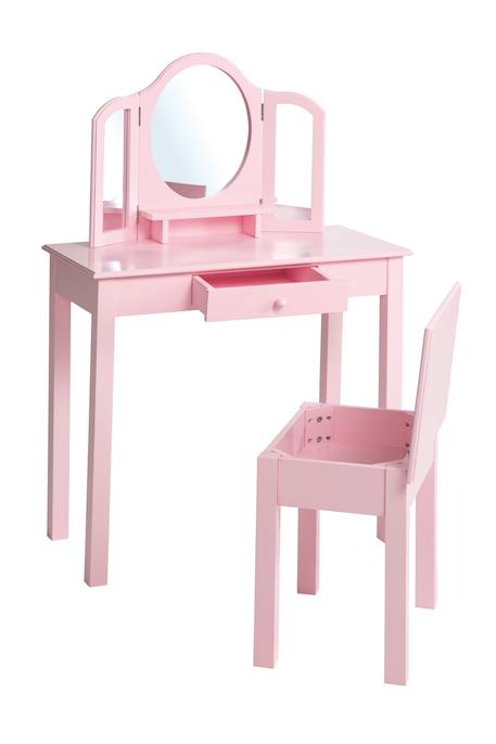 Coiffeuse enfant avec 3 miroirs et tabouret avec rangement Blanc+Rose 9 - vertbaudet enfant 