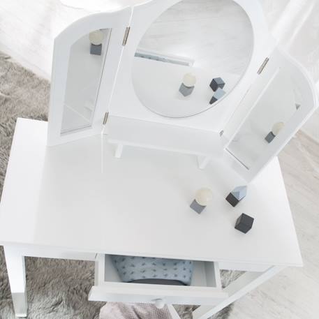 Coiffeuse enfant avec 3 miroirs et tabouret avec rangement Blanc+Rose 4 - vertbaudet enfant 