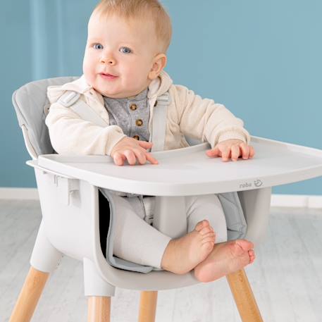 Chaise haute rembourrée avec plateau repas style up wood Bois naturel - gris 5 - vertbaudet enfant 